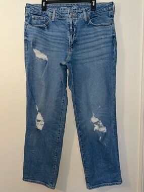 Old Navy Women's High Waisted O.G Loose Ripped Medium Wash Denim Jeans